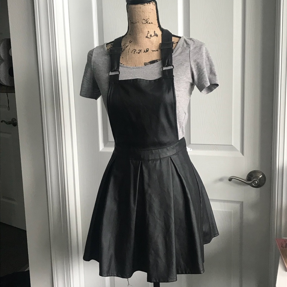 Black overall faux leather dress